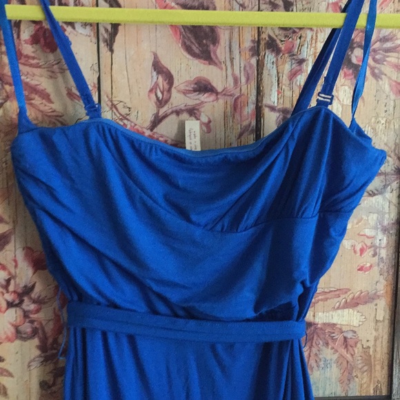 FREE PEOPLE BOHO DRESS STRETCH COBALT BLUE RUFFLE SUN DRESS S - Picture 3 of 8
